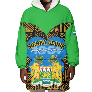 Sierra Leone Independence Day 2024 Wearable Blanket Hoodie Happy 63rd Anniversary African Pattern LT01