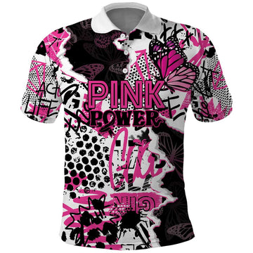 Personalized Pink Power Graffiti Polo Shirt Breast Cancer Awareness LT01