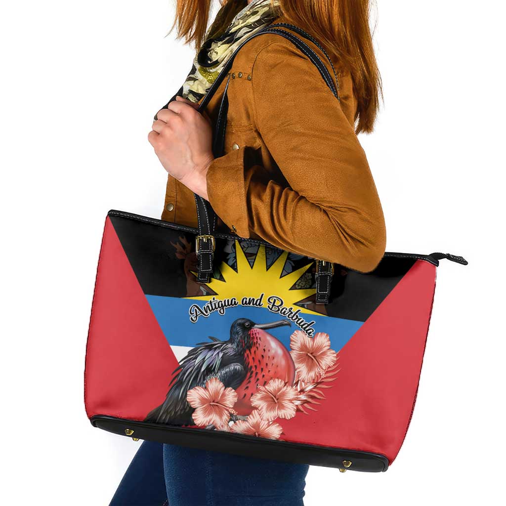 Antigua and Barbuda Leather Tote Bag Magnificent Frigatebird Hibiscus LT01