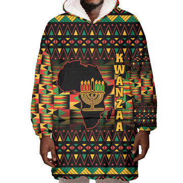 Kwanzaa Festival Wearable Blanket Hoodie with Kinara Candles and African Pattern LT01