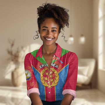 Custom Eritrea Women Casual Shirt with Eritrean Emblem Flag and African Pattern Design LT01