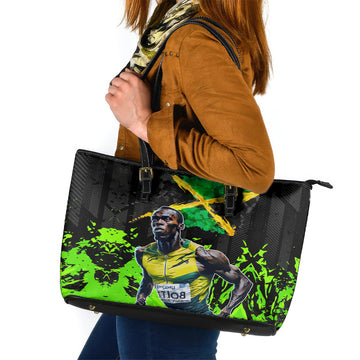 Jamaica Lightning Bolt Leather Tote Bag Proud of Jumieka Splash Style Black Color LT03