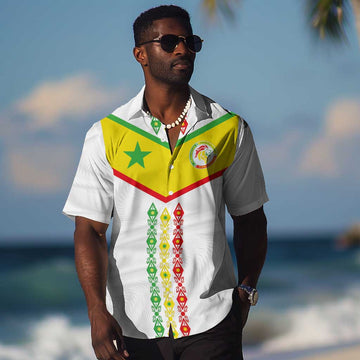 Custom Senegal Football Hawaiian Shirt Tricolor African Stripes Motif Sporty Style LT03