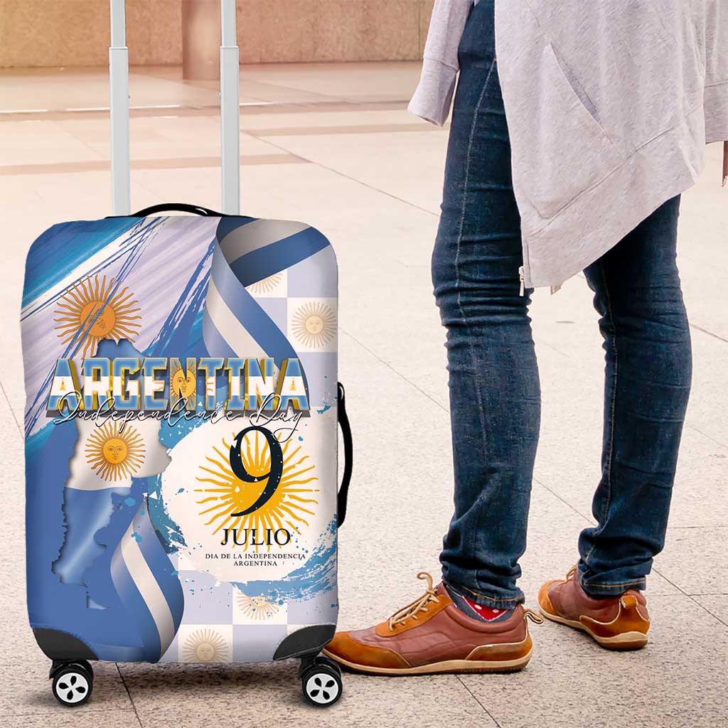 Argentina Independence Day Luggage Cover - Día de la Independencia Brush and Grunge Style LT03