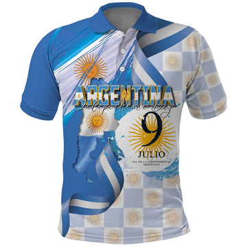 Argentina Independence Day Polo Shirt - Día de la Independencia Brush and Grunge Style LT03
