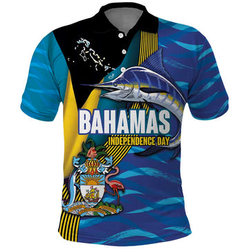 Bahamas Independence Day Polo Shirt National Flag Style with Blue Marlin and Emblem LT03