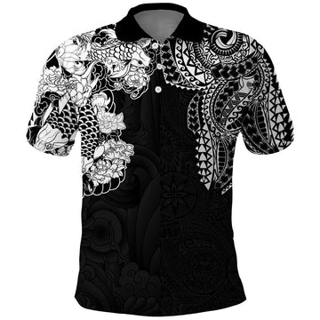 Japanese Irezumi and Hawaiian Polynesian Art Tattoo Polo Shirt Black Color LT03
