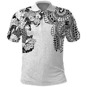Japanese Irezumi and Hawaiian Polynesian Art Tattoo Polo Shirt White Color LT03