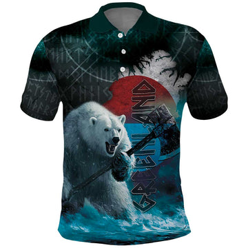 Greenlandic Polar Bear Warrior Polo Shirt Nordic and Runes Style LT03