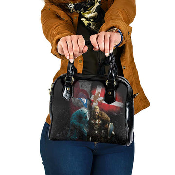 Greenlandic and Danish Together Shoulder Handbag Polar Warrior Vikings with National Flag Grunge Style LT03