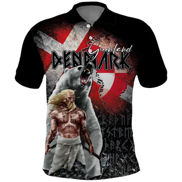 Greenlandic and Danish Together Polo Shirt Viking Warrior with Polar Bear Roar LT03