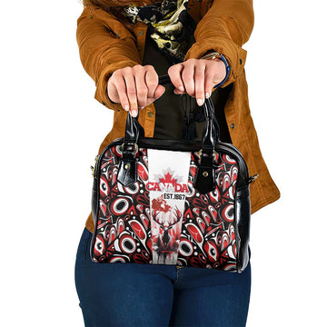 Canada Day Shoulder Handbag The Forest Moose and Maple Leaves-Haida Pattern LT03