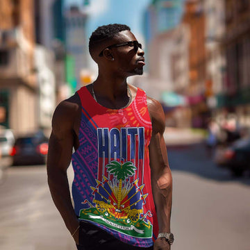 Haiti National Emblem Men Tank Top Dashiki and Polynesian Pattern LT03