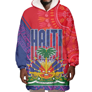 Haiti National Emblem Wearable Blanket Hoodie Dashiki and Polynesian Pattern LT03