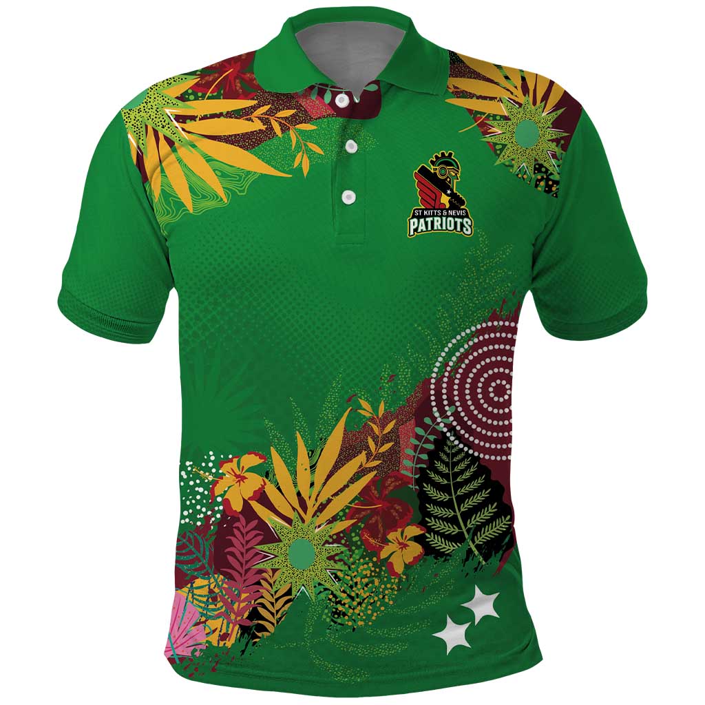 Custom St Kitts and Nevis Cricket Patriots Polo Shirt Caribbean Tropical Plants Sporty Green LT03