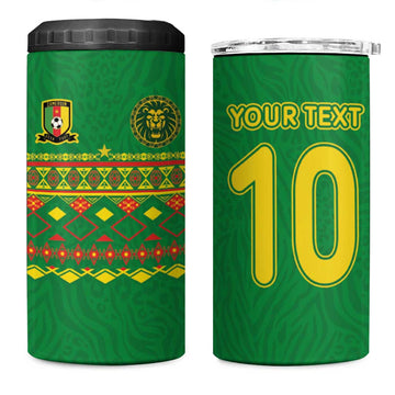 Custom Cameroon Football 4 in 1 Can Cooler Tumbler Tribal Motifs Green Color LT03