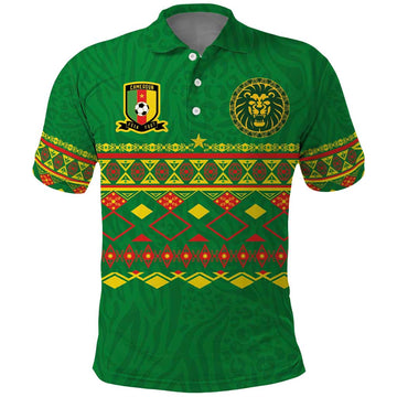 Custom Cameroon Football Polo Shirt Tribal Motifs Green Color LT03