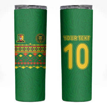 Custom Cameroon Football Skinny Tumbler Tribal Motifs Green Color LT03