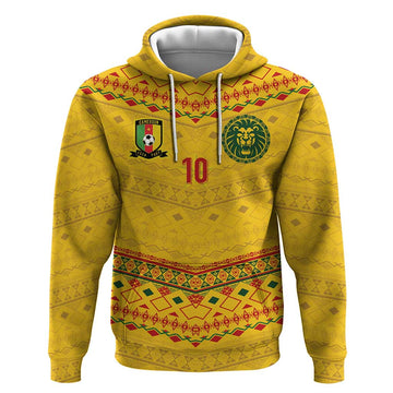 Custom Cameroon Football Hoodie Tribal Motifs Yellow Color LT03