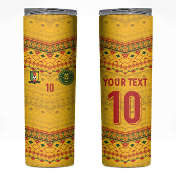 Custom Cameroon Football Skinny Tumbler Tribal Motifs Yellow Color LT03
