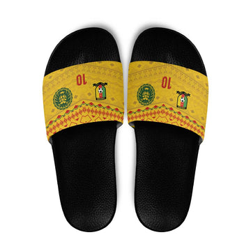Custom Cameroon Football Slide Sandals Tribal Motifs Yellow Color LT03