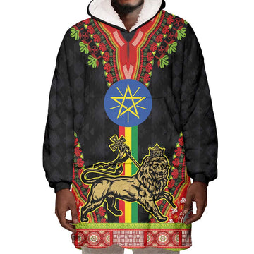 Ethiopia Lion of Judah and The Star Seal Wearable Blanket Hoodie Dashiki Style LT03