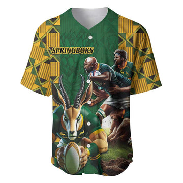 South Africa Rugby Baseball Jersey - Springbok Mascot, Players Fighting for Victory LT03
