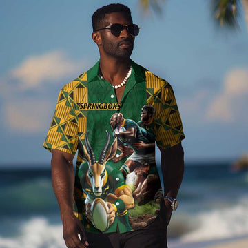 South Africa Rugby Hawaiian Shirt - Springbok Mascot, Players Fighting for Victory LT03
