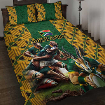 South Africa Rugby Quilt Bed Set - Springbok Mascot, Players Fighting for Victory LT03