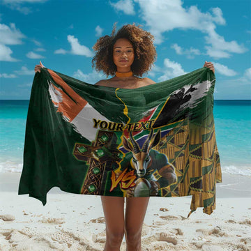 Personalized South Africa Versus Ireland Rugby Sarong - Springbok Mascot, Celtic Cross Design LT03