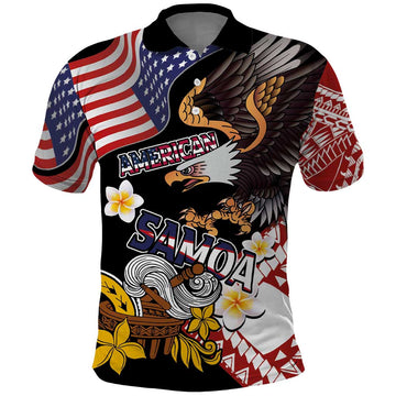 United States and American Samoa Together Polo Shirt Bald Eagle and Polynesian Traditional Culture with Plumeria LT03