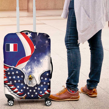 French American Heritage Month Luggage Cover USA Eagle and France Urban Paris National Flag Style LT03