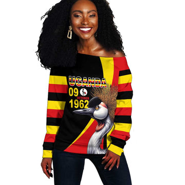 Uganda Independence Day with Crowned Cranes Off Shoulder Sweater LT03