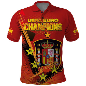 Personalised Spain Football 2024 Polo Shirt La Roja The Fourth Time Champion European LT03