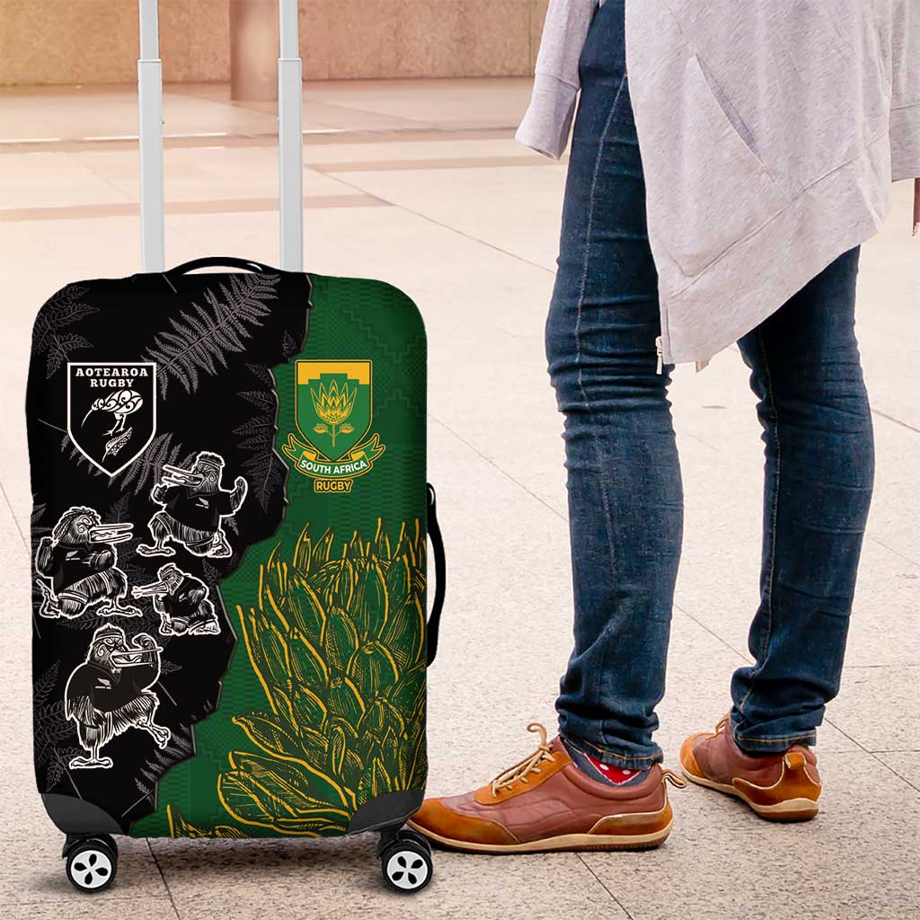 Aotearoa South Africa Rugby Freedom Cup Luggage Cover Kiwi Warriors Haka with King Protea Symbol LT03