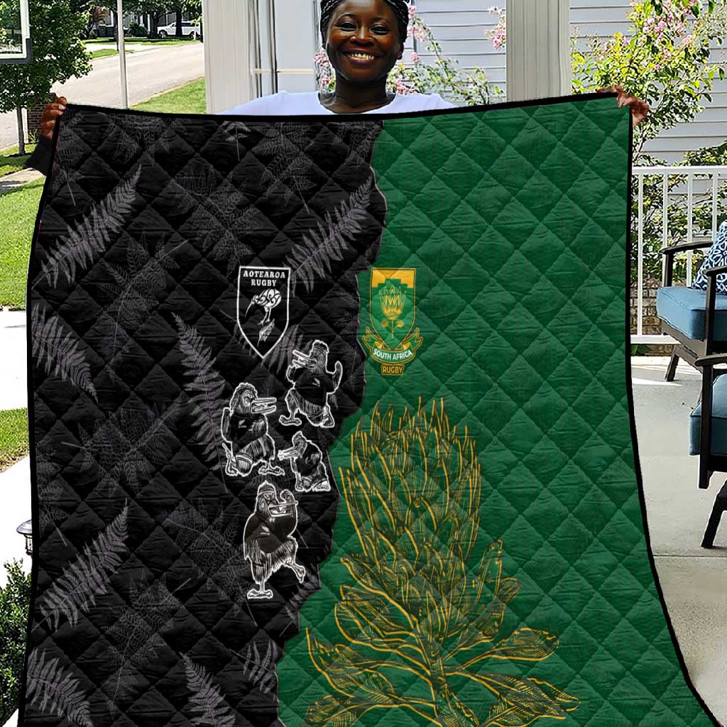Aotearoa South Africa Rugby Freedom Cup Quilt Kiwi Warriors Haka with King Protea Symbol LT03