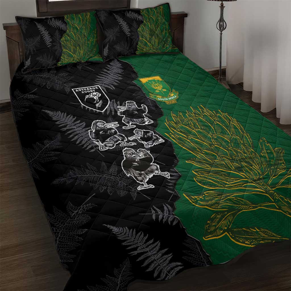 Aotearoa South Africa Rugby Freedom Cup Quilt Bed Set Kiwi Warriors Haka with King Protea Symbol LT03