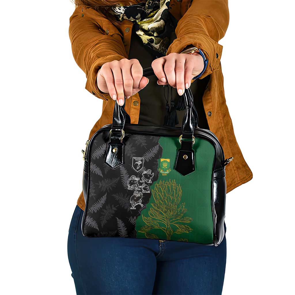Aotearoa South Africa Rugby Freedom Cup Shoulder Handbag Kiwi Warriors Haka with King Protea Symbol LT03