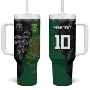 Custom Aotearoa South Africa Rugby Freedom Cup Tumbler With Handle Kiwi Warriors Haka with King Protea Symbol LT03