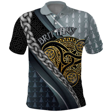 Brittany Triskele Celtic Polo Shirt Silver and Gold Sporty Style LT03