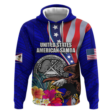 Personalised American Samoa and United States Hoodie Bald Eagle and Seal Hibiscus Polynesian Pattern LT03