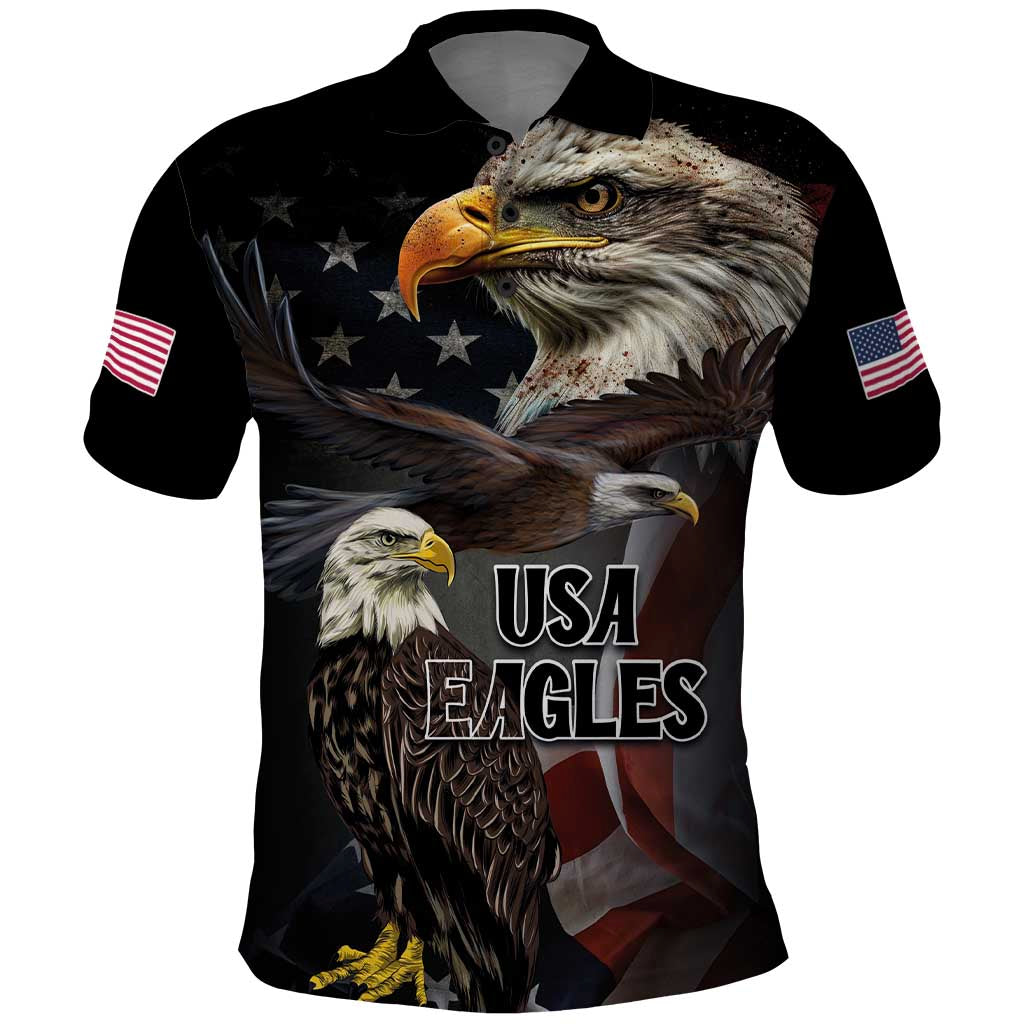 American Eagles Polo Shirt United States Flag Vintage Style LT03