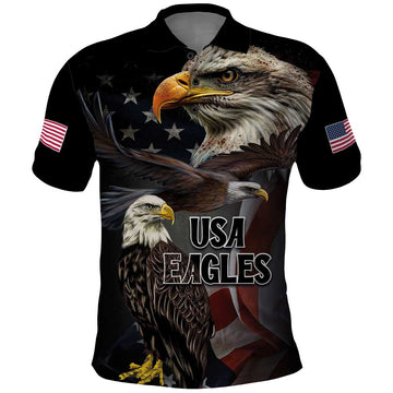 American Eagles Polo Shirt United States Flag Vintage Style LT03