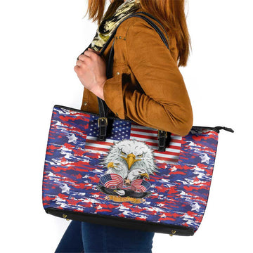 American Eagles Leather Tote Bag United States Flag Camouflage Style LT03