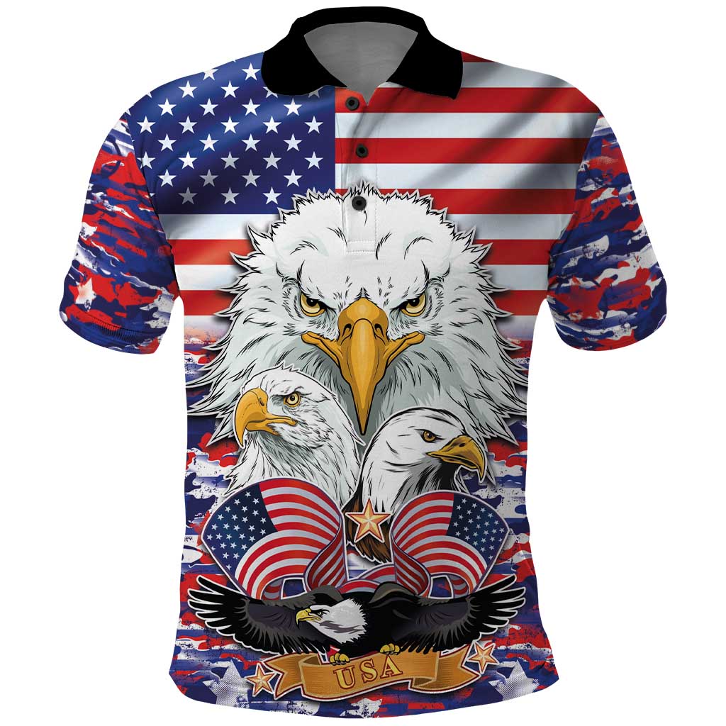 American Eagles Polo Shirt United States Flag Camouflage Style LT03