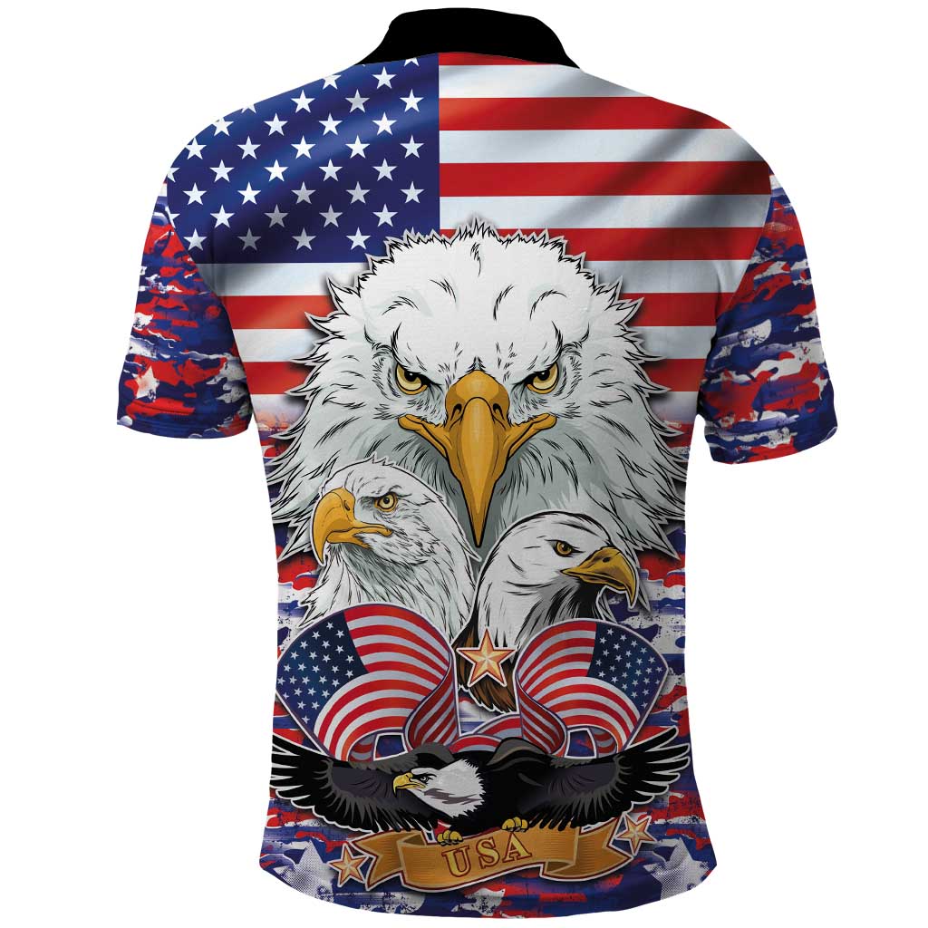 American Eagles Polo Shirt United States Flag Camouflage Style LT03