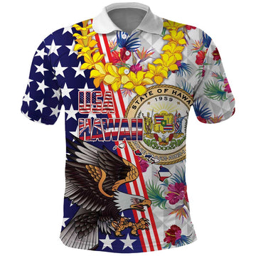 Hawaii and United States Together Polo Shirt Seal of Hawaii and Bald Eagle LT03