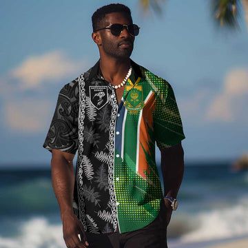 Custom Aotearoa South Africa Rugby Freedom Cup Hawaiian Shirt Maori Silver Fern Art and Sporty Flag SA LT03