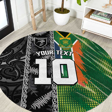 Custom Aotearoa South Africa Rugby Freedom Cup Round Carpet Maori Silver Fern Art and Sporty Flag SA LT03