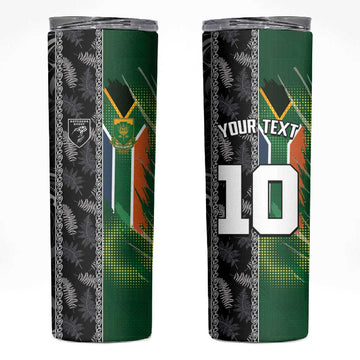 Custom Aotearoa South Africa Rugby Freedom Cup Skinny Tumbler Maori Silver Fern Art and Sporty Flag SA LT03